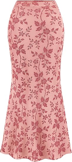 Womens Floral Mesh Maxi Skirt Spring Summer Elastic High Waisted Boho Elegant Mermaid Long Skirts for Women